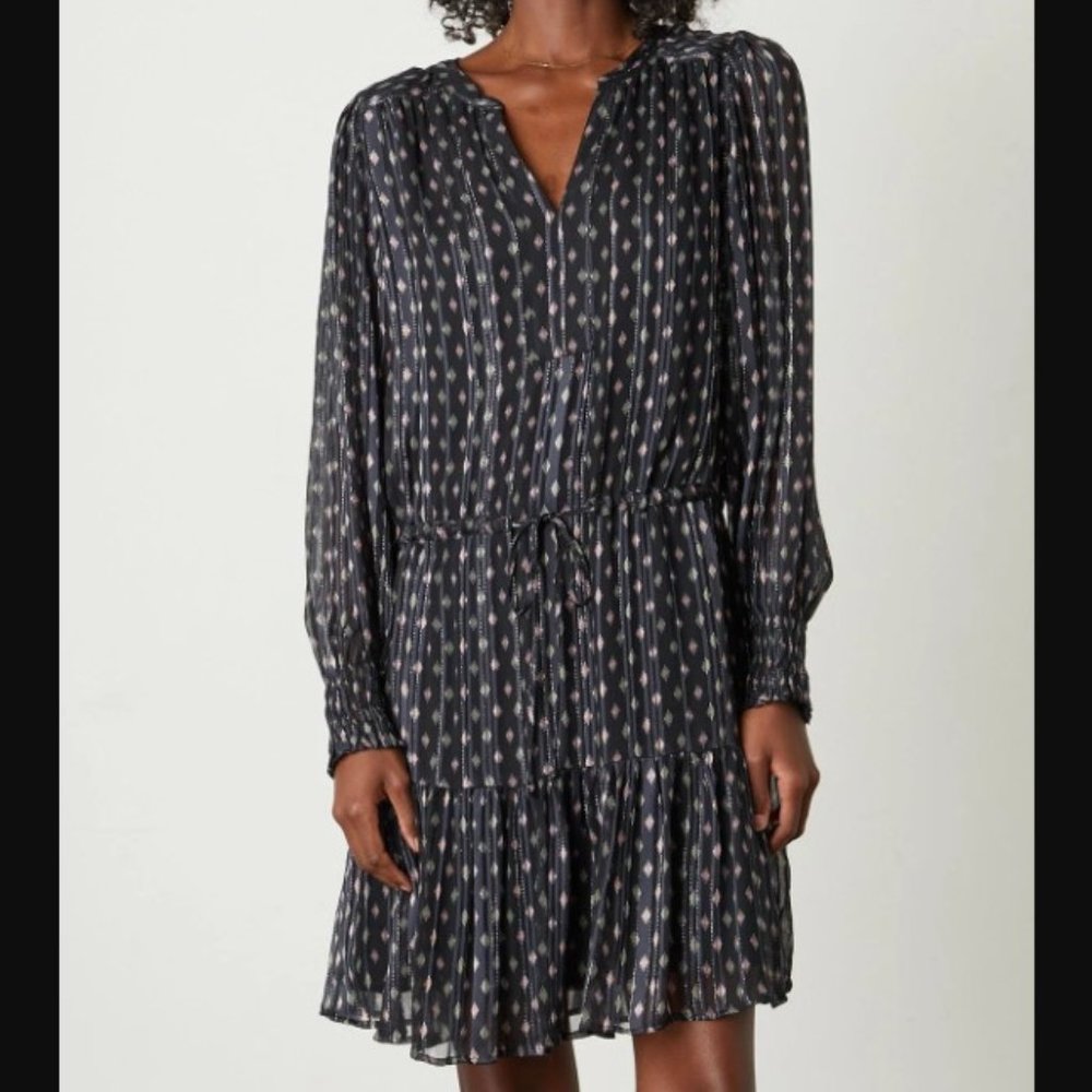 Velvet Graham & Spencer Anastasia Printed Lurex Stripe Long Sleeve Dress Sz XS